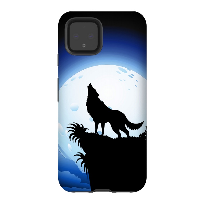 Pixel 4 StrongFit Wolf Howling at Blue Moon by BluedarkArt