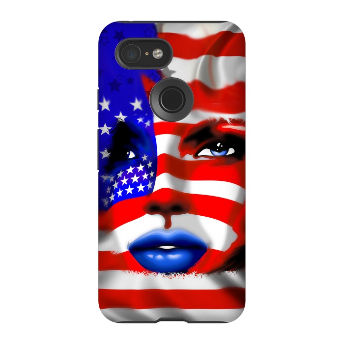 Pixel 3 StrongFit Usa Flag on Girl's Face by BluedarkArt