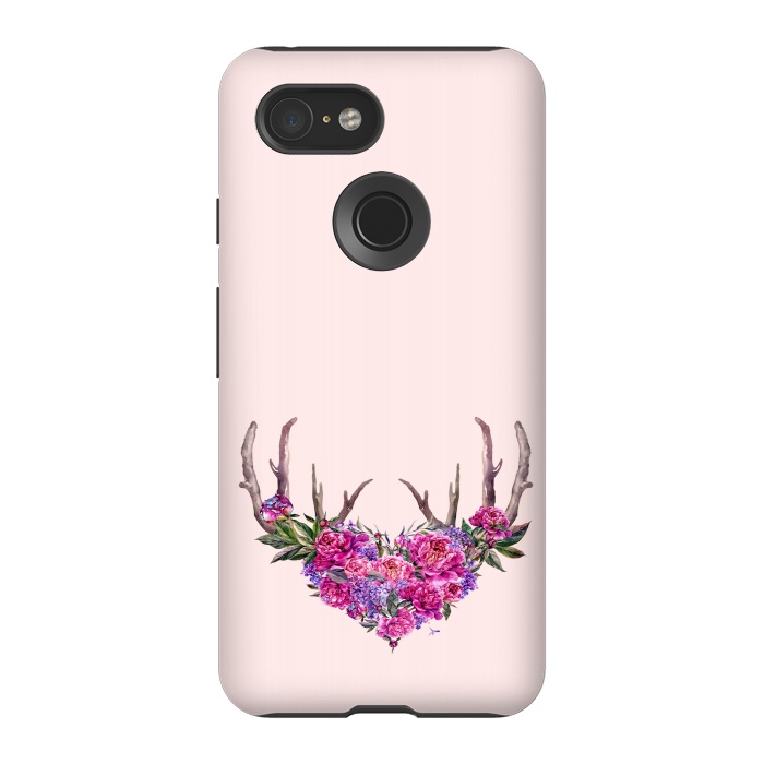 Pixel 3 StrongFit Bohemian Watercolor Illustration - Heart and Antler by  Utart