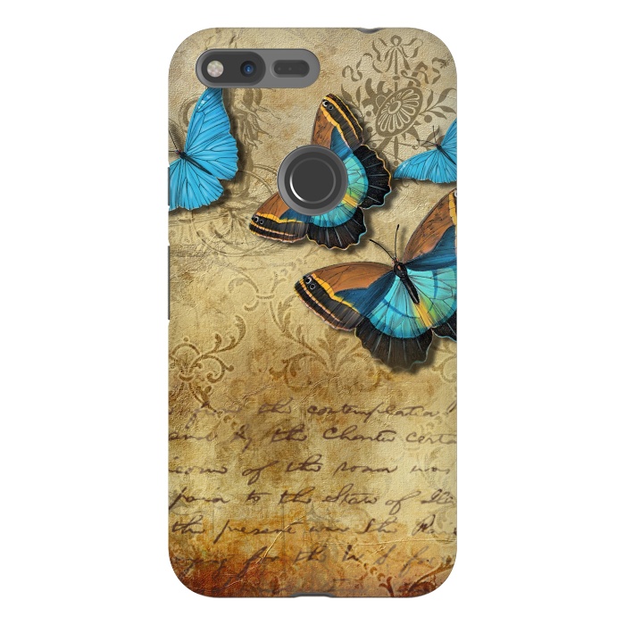Pixel XL StrongFit Blue Butterfly Vintage Collage by Andrea Haase