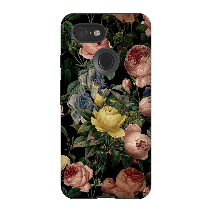 Pixel 3 StrongFit Victorian Vintage Roses on Black by  Utart