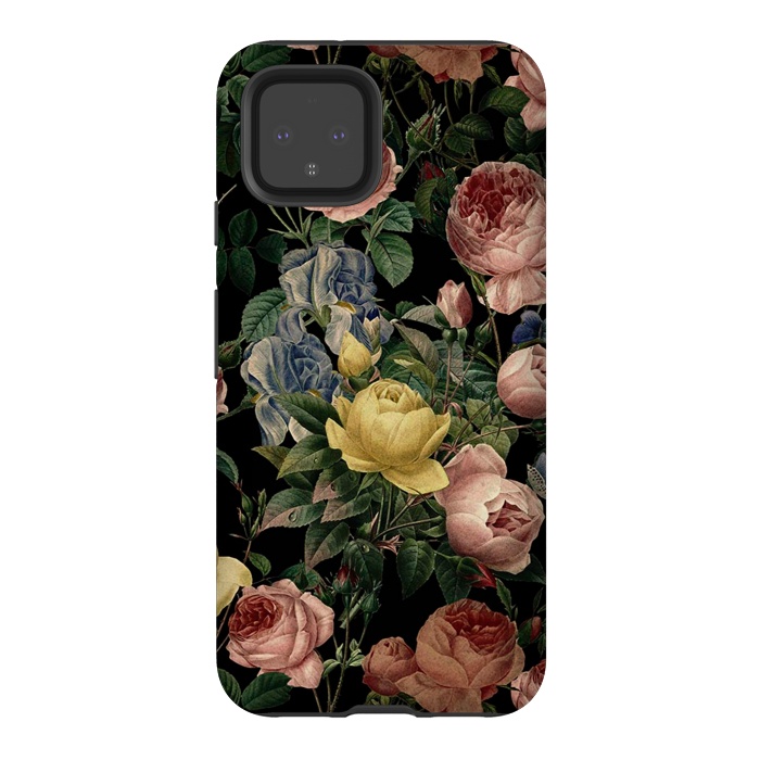Pixel 4 StrongFit Victorian Vintage Roses on Black by  Utart