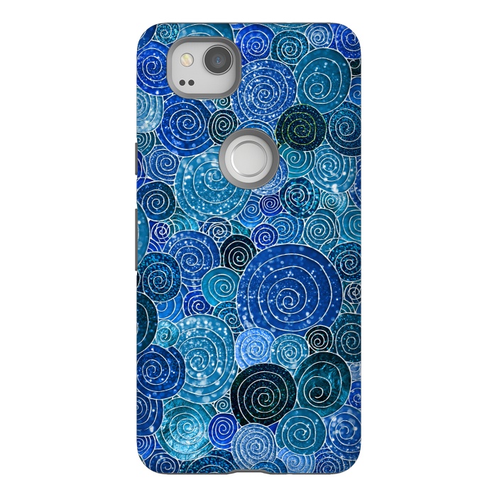 Pixel 2 StrongFit Blue Abstract Metal Dots and Circles by  Utart
