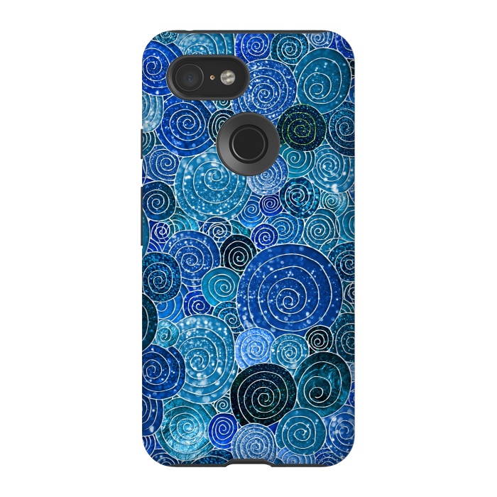 Pixel 3 StrongFit Blue Abstract Metal Dots and Circles by  Utart
