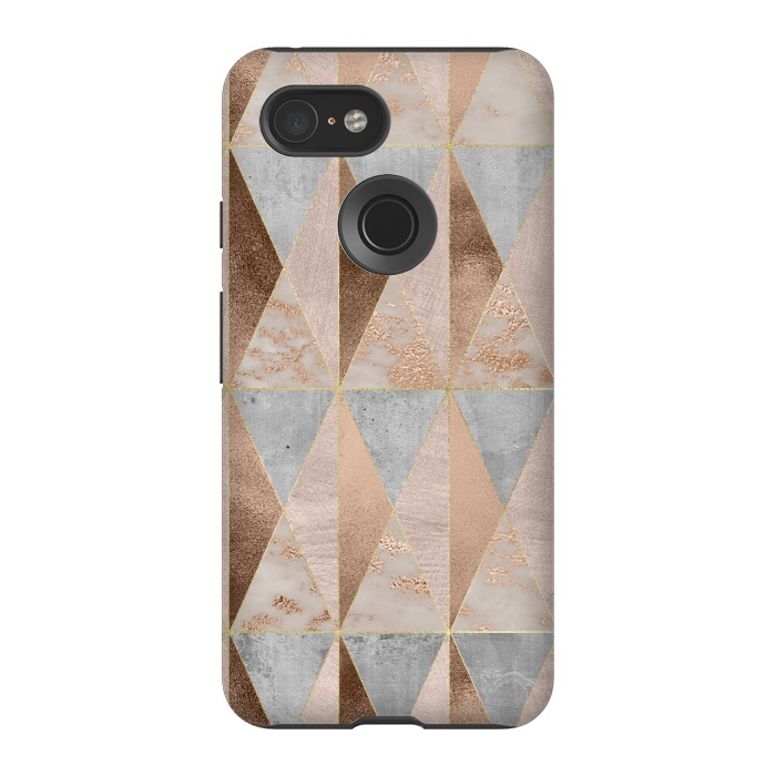 Pixel 3 StrongFit Modern Marble Geode Copper Triangle Argyle by  Utart