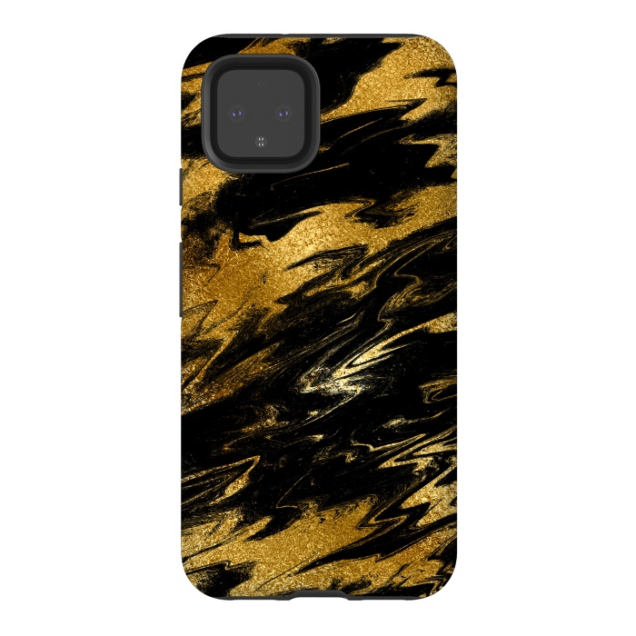 Pixel 4 StrongFit Black and Gold Marble by  Utart