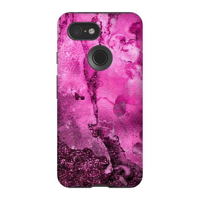 Pixel 3 StrongFit Purple and Pink Glittering Ink Marble by  Utart