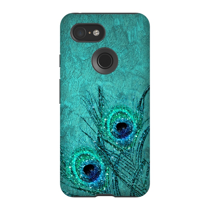 Pixel 3 StrongFit Peacock Sparkle Feathers by  Utart