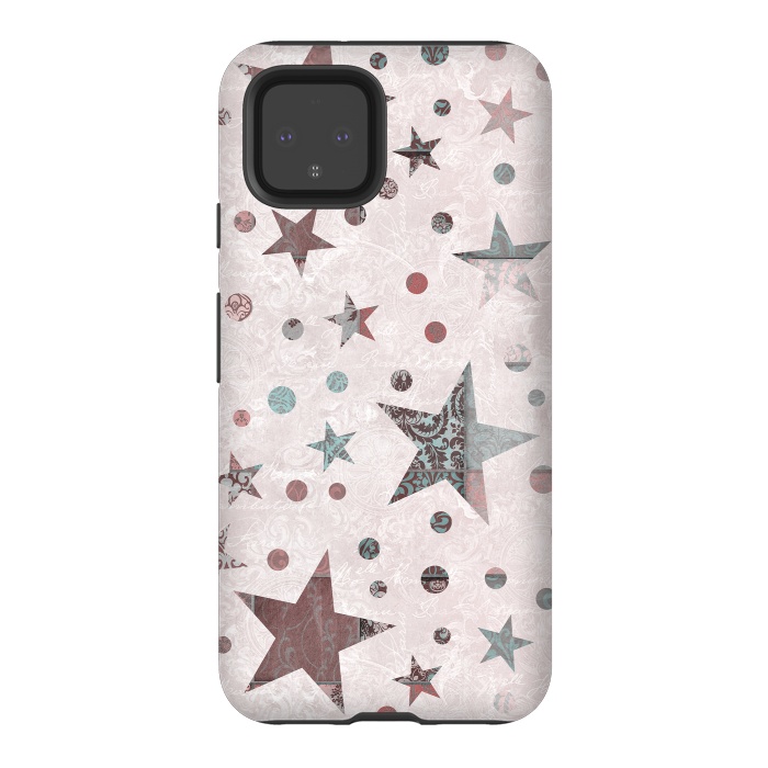 Pixel 4 StrongFit Pink Teal Patchwork Star Pattern by Andrea Haase
