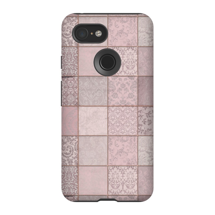 Pixel 3 StrongFit Nostalgic Patchwork Tiles Soft Pink by Andrea Haase