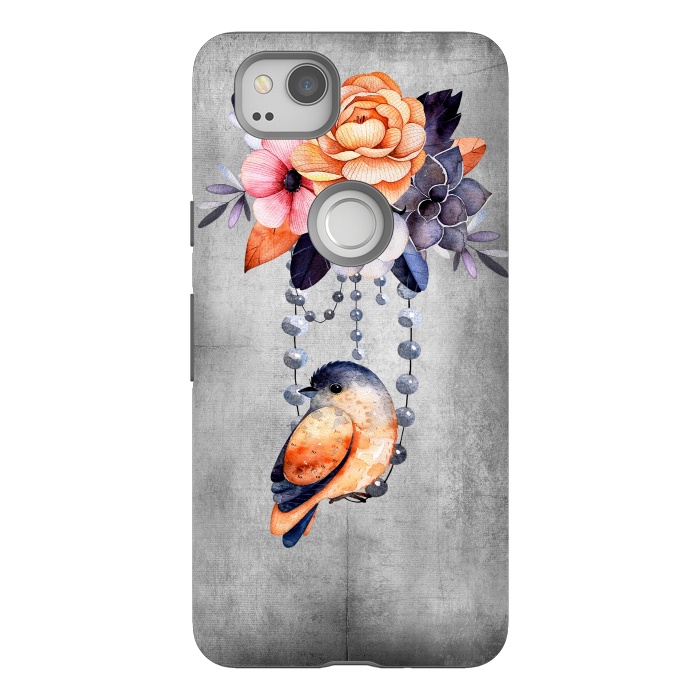 Pixel 2 StrongFit Vintage flowers and bird by  Utart