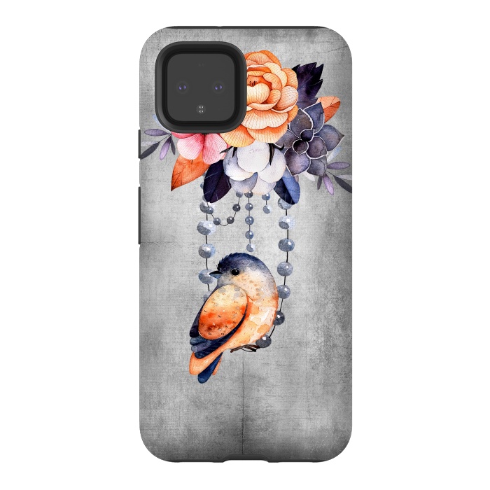 Pixel 4 StrongFit Vintage flowers and bird by  Utart