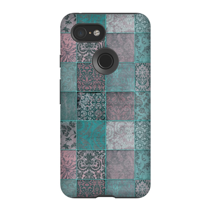 Pixel 3 StrongFit Vintage Teal Patchwork by Andrea Haase