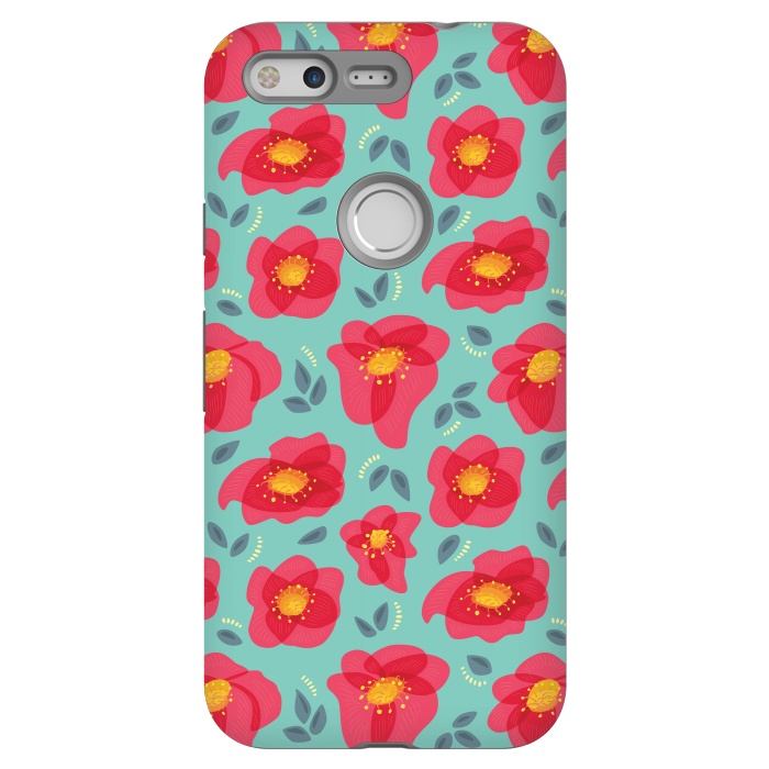 Pixel StrongFit Pretty Flowers With Bright Pink Petals On Blue by Boriana Giormova