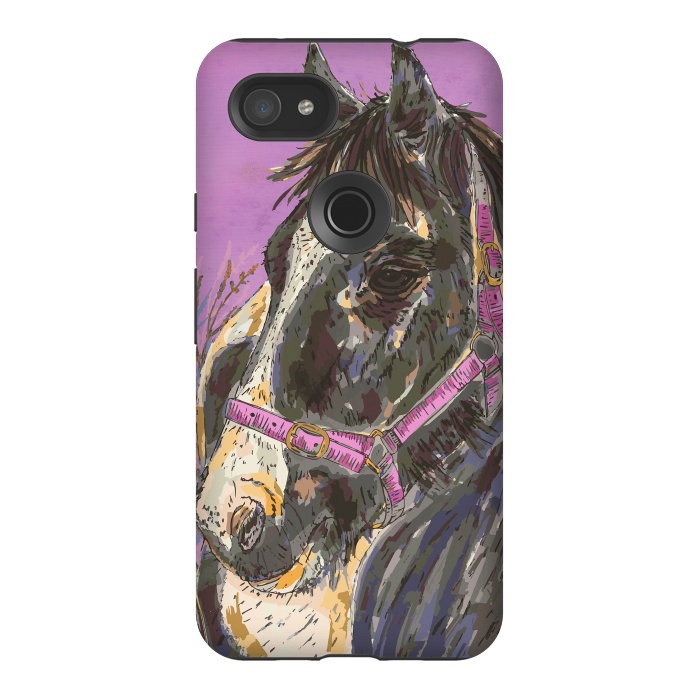 Pixel 3AXL StrongFit Black and White Horse by Lotti Brown
