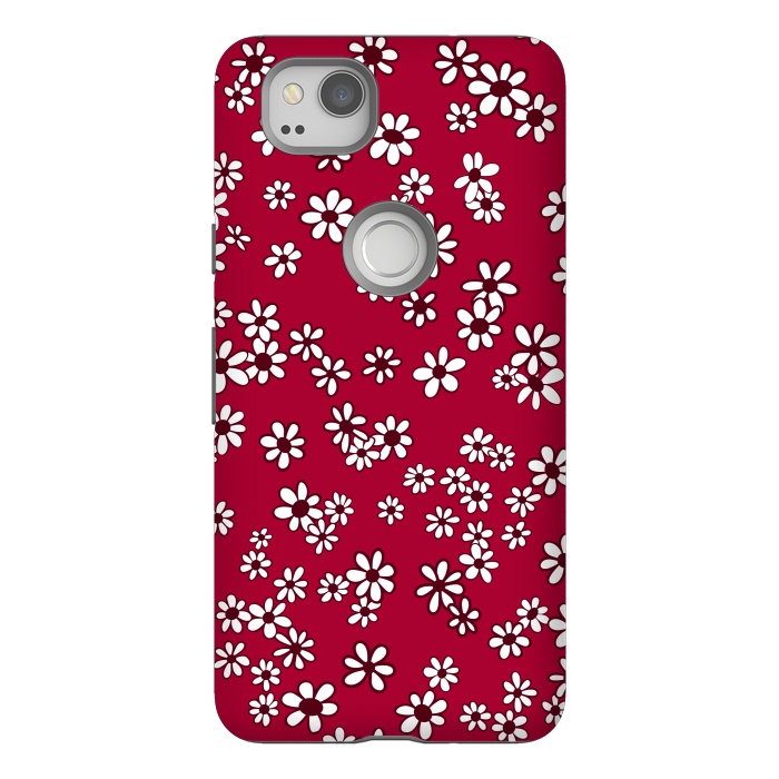 Pixel 2 StrongFit Ditsy Daisies on Bright Pink by Paula Ohreen