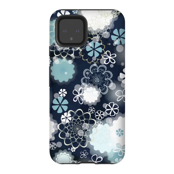 Pixel 4 StrongFit Lacy Flowers on Dark Blue by Paula Ohreen