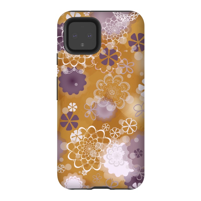 Pixel 4 StrongFit Lacy Flowers on Mustard by Paula Ohreen