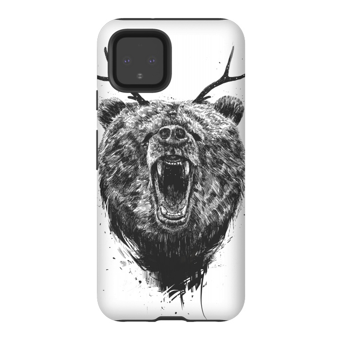 Pixel 4 StrongFit Angry bear with antlers by Balazs Solti