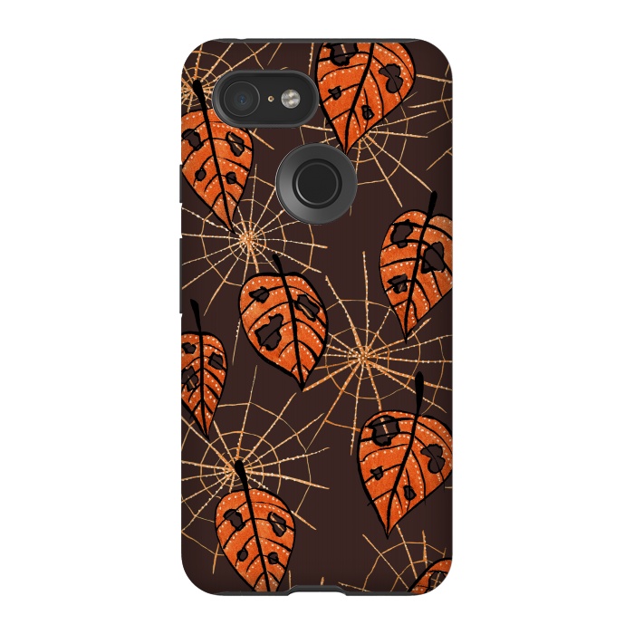 Pixel 3 StrongFit Orange Leaves With Holes And Spiderwebs by Boriana Giormova