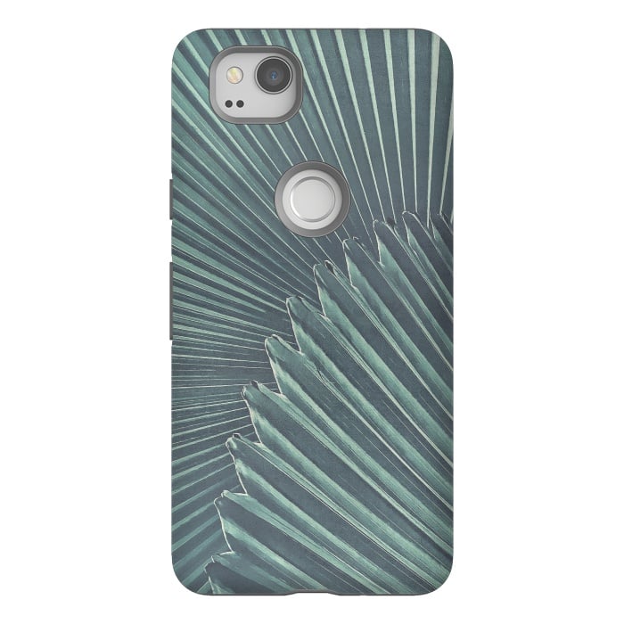 Pixel 2 StrongFit Teal Palm Leaves by Andrea Haase