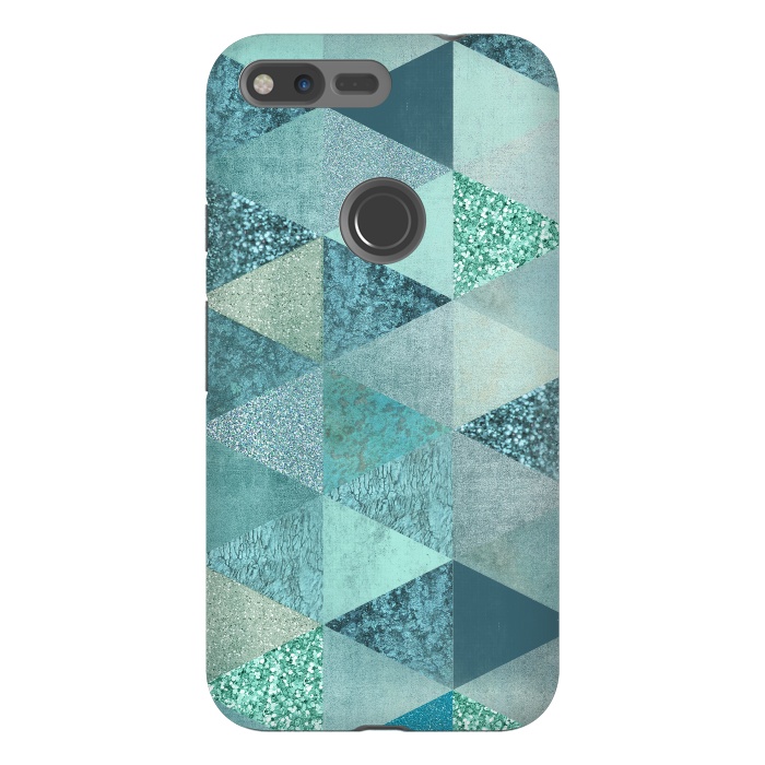 Pixel XL StrongFit Fancy Shimmering Teal Triangles by Andrea Haase