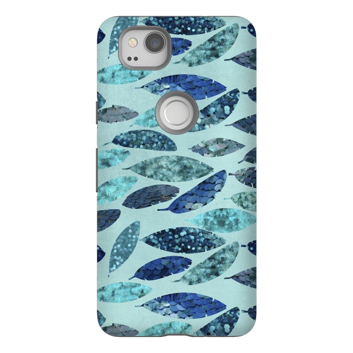 Pixel 2 StrongFit Sparkling Mermaid Feathers Blue And Teal by Andrea Haase