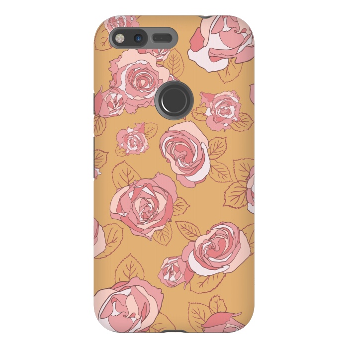 Pixel XL StrongFit Retro Roses on Mustard by Paula Ohreen