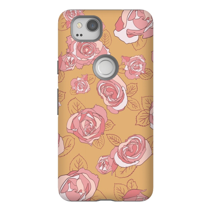 Pixel 2 StrongFit Retro Roses on Mustard by Paula Ohreen