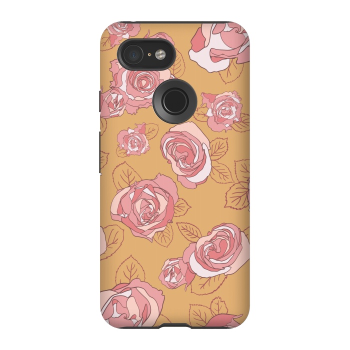 Pixel 3 StrongFit Retro Roses on Mustard by Paula Ohreen