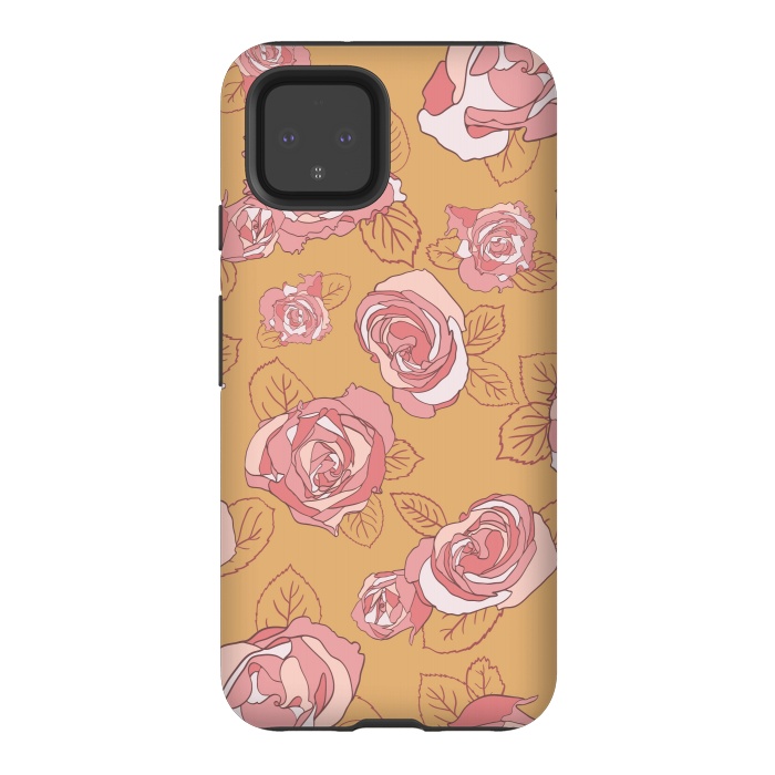 Pixel 4 StrongFit Retro Roses on Mustard by Paula Ohreen