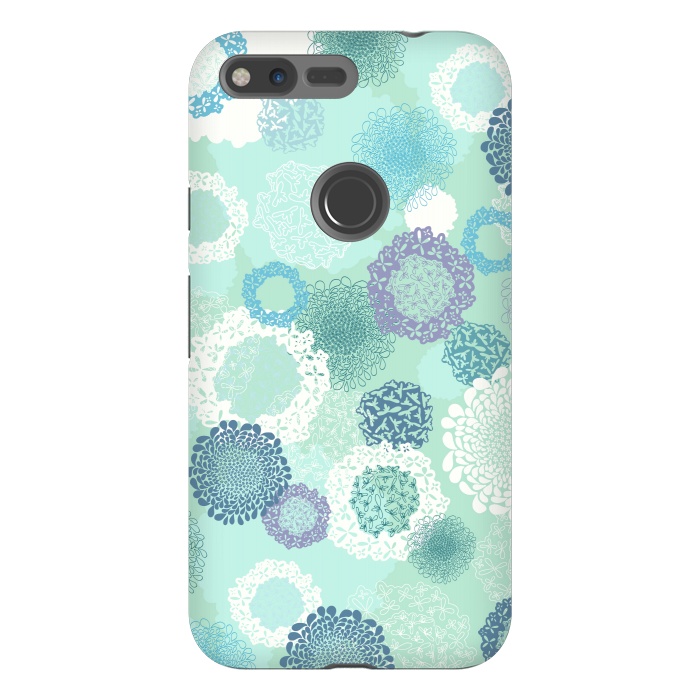 Pixel XL StrongFit Doily Flowers on Teal by Paula Ohreen