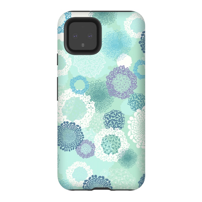 Pixel 4 StrongFit Doily Flowers on Teal by Paula Ohreen