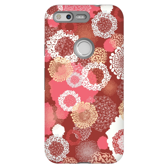 Pixel StrongFit Doily Flowers on Red by Paula Ohreen