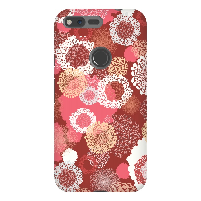 Pixel XL StrongFit Doily Flowers on Red by Paula Ohreen