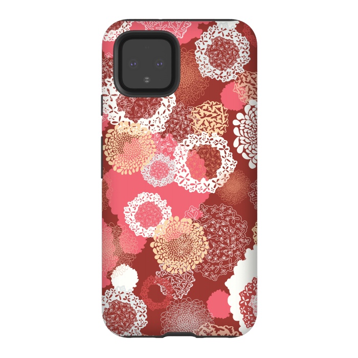 Pixel 4 StrongFit Doily Flowers on Red by Paula Ohreen