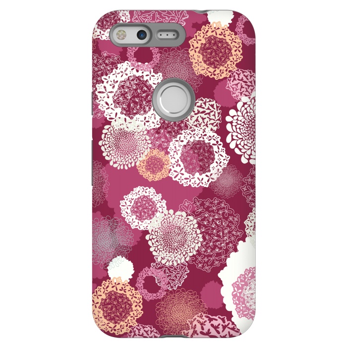 Pixel StrongFit Doily Flowers on Dark Pink by Paula Ohreen