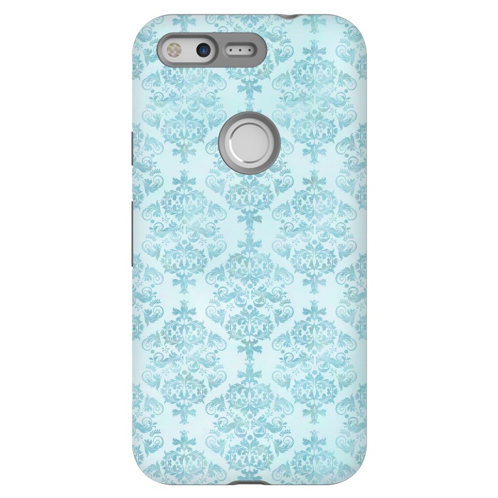 Pixel StrongFit Teal Watercolor Damask Pattern by Andrea Haase