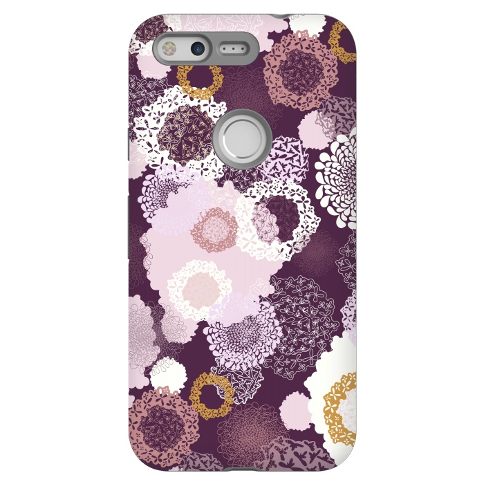 Pixel StrongFit Doily Flowers on Purple by Paula Ohreen