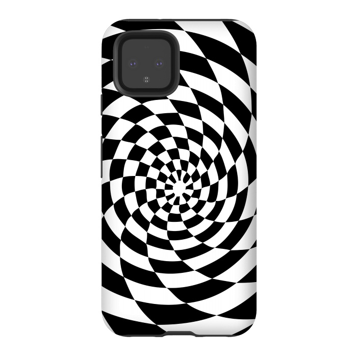 Pixel 4 StrongFit Checker Spiral Black And White by Andrea Haase