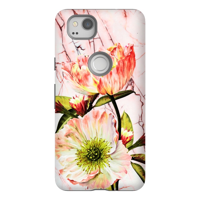 Pixel 2 StrongFit Flowering on pink marble by Mmartabc