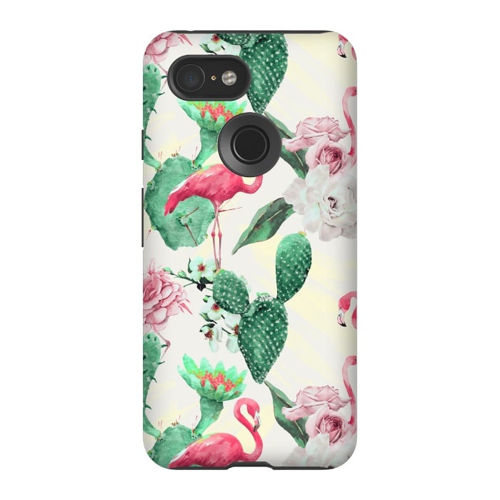 Pixel 3 StrongFit Flamingos, geometric and flowers by Mmartabc