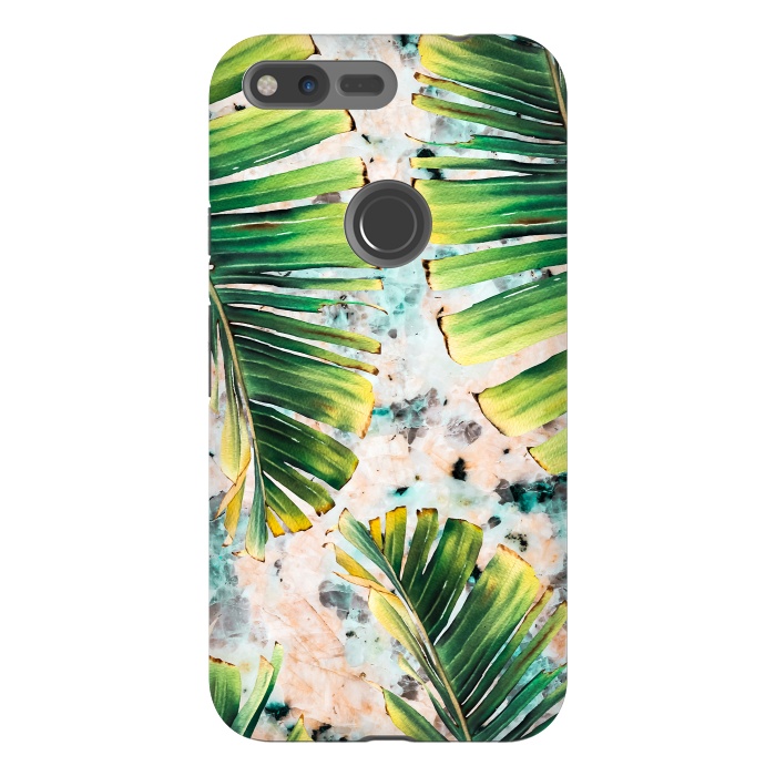 Pixel XL StrongFit Palm leaf on marble 01 by Mmartabc