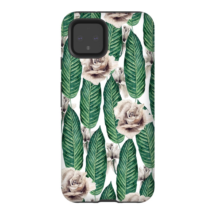 Pixel 4 StrongFit Tropical leaves and white roses by Mmartabc