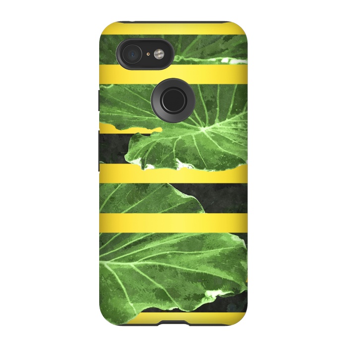 Pixel 3 StrongFit Green Leaves and Gold Stripes by Alemi