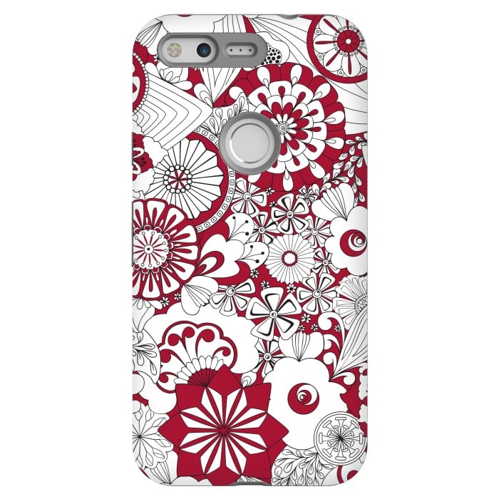 Pixel StrongFit 70s Flowers - Red and White by Paula Ohreen