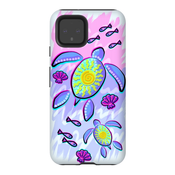 Pixel 4 StrongFit Sea Turtle and Sun Abstract Glitch Ultraviolets by BluedarkArt