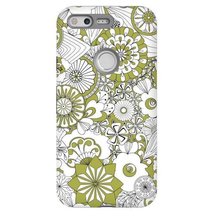 Pixel StrongFit 70s Flowers - Green and White by Paula Ohreen