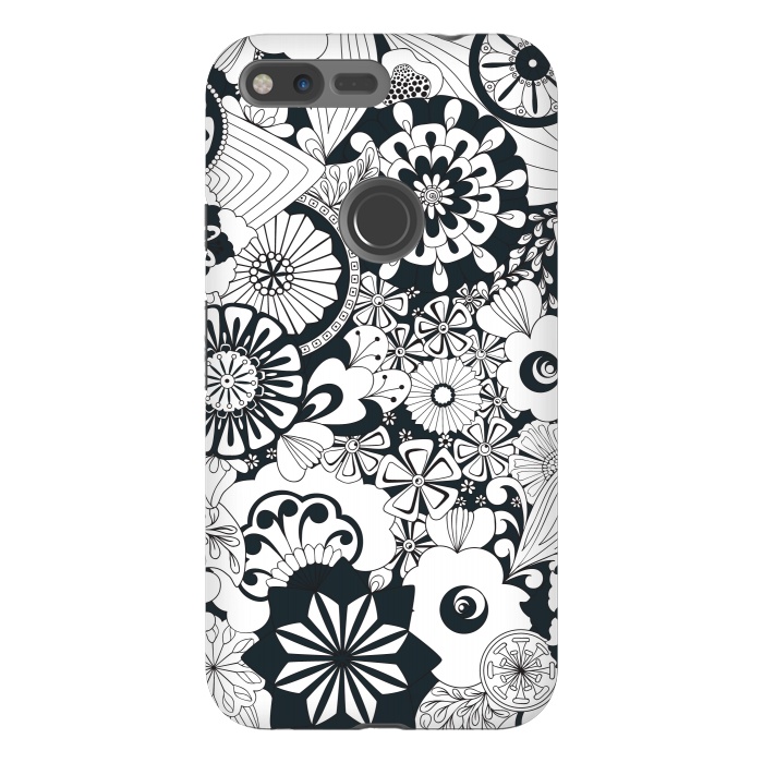 Pixel XL StrongFit 70s Flowers - Navy and White by Paula Ohreen