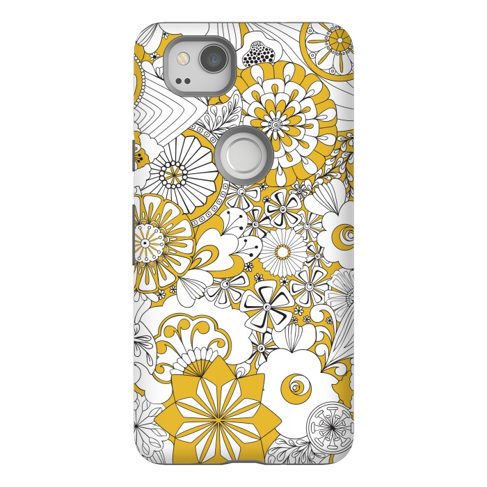 Pixel 2 StrongFit 70s Flowers - Yellow and White by Paula Ohreen